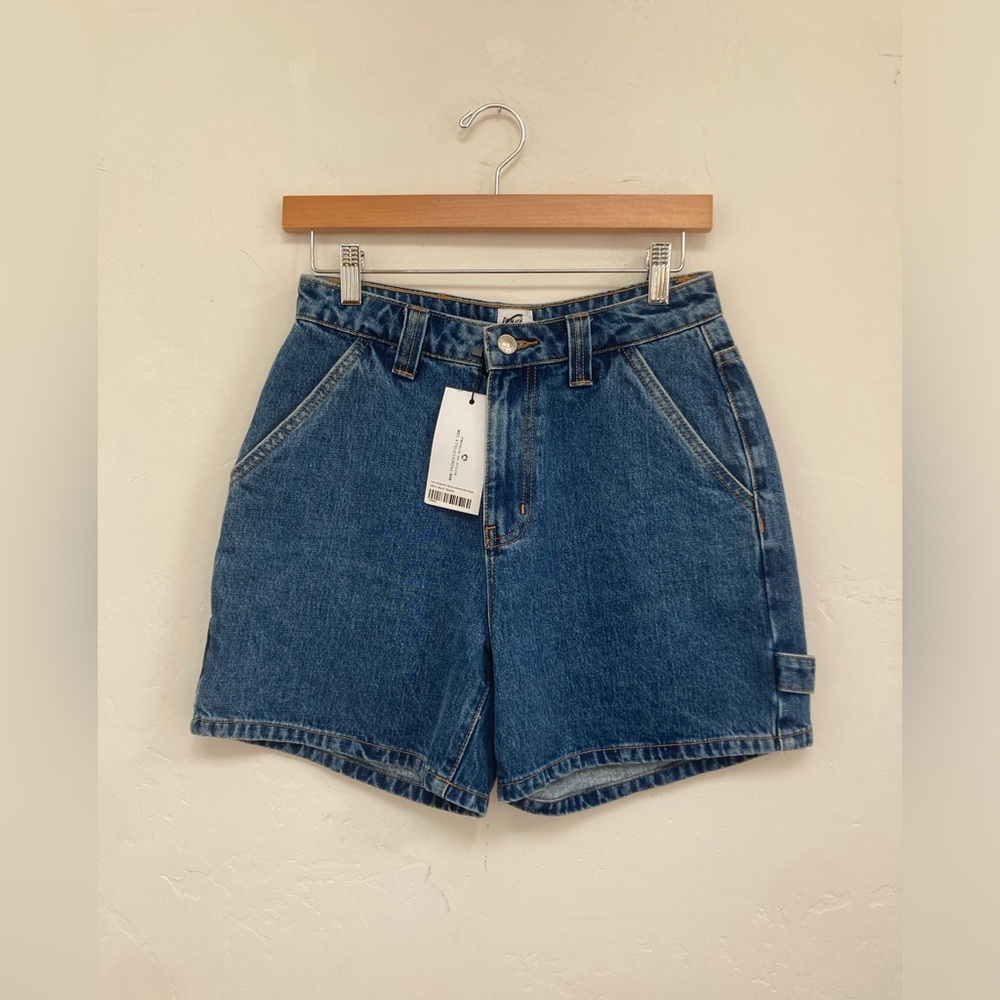 NWT Princess Polly Lou Carpenter Denim Mid Wash Blue Denim Women's Shorts Sz 6